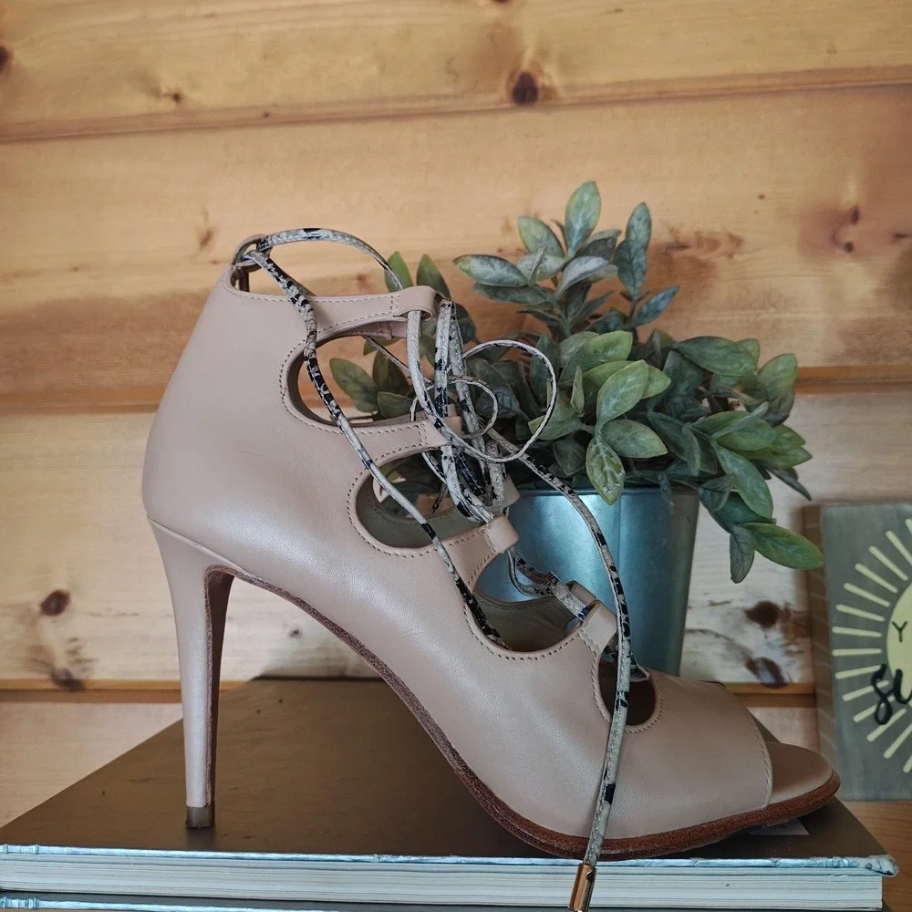 COACH Kira SFT Shine Leather Calf Snake Caged Heel Sandals Q8125 Stilettos Sz 7